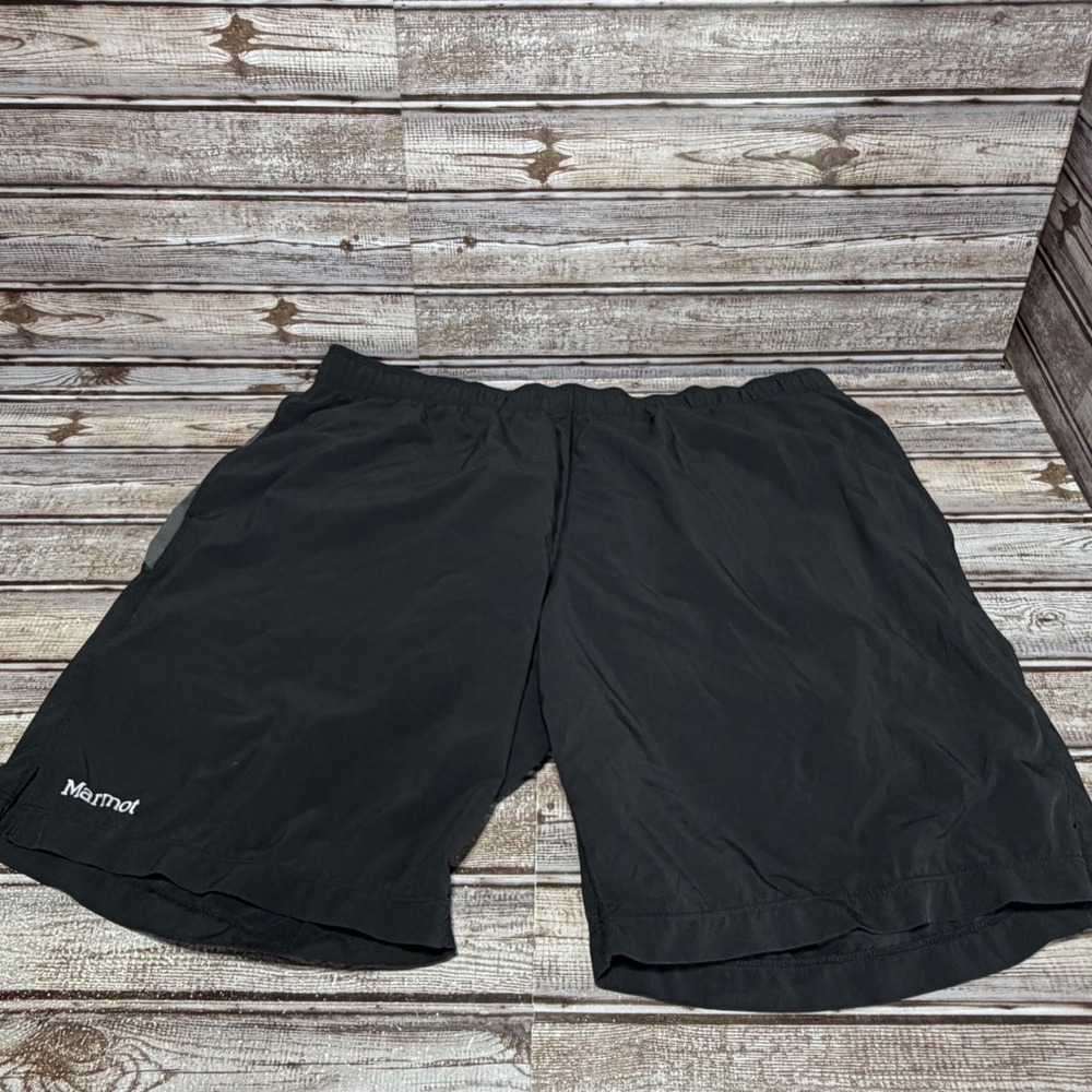 Marmot Athletic Shorts Mens XL Black Gray Elastic Waist Quick Dry Lightweight